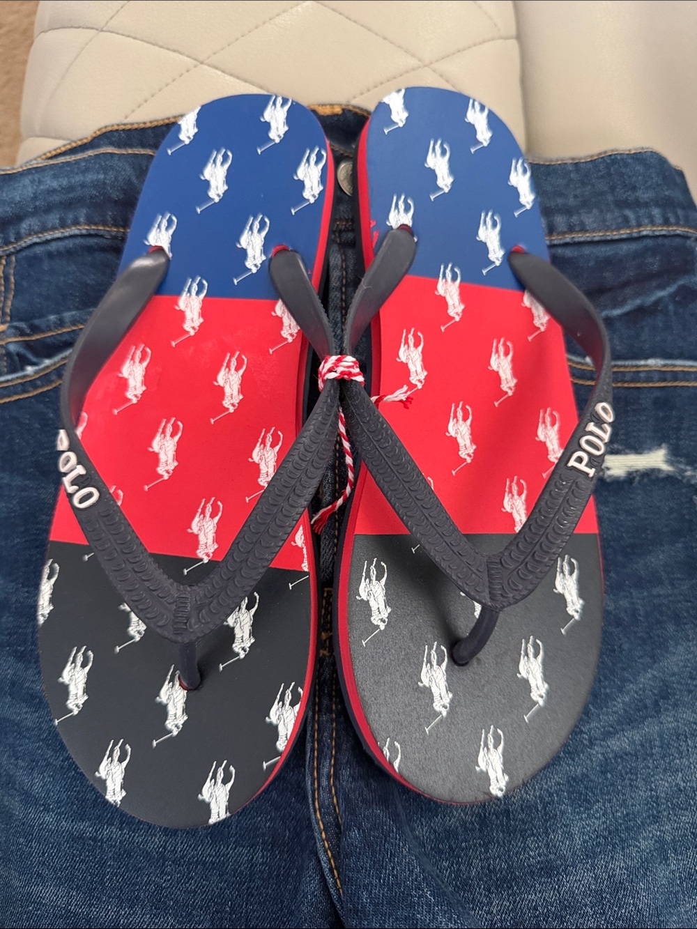 Polo by Ralph Lauren Navy/Red/Black Tricolor Flip Flops